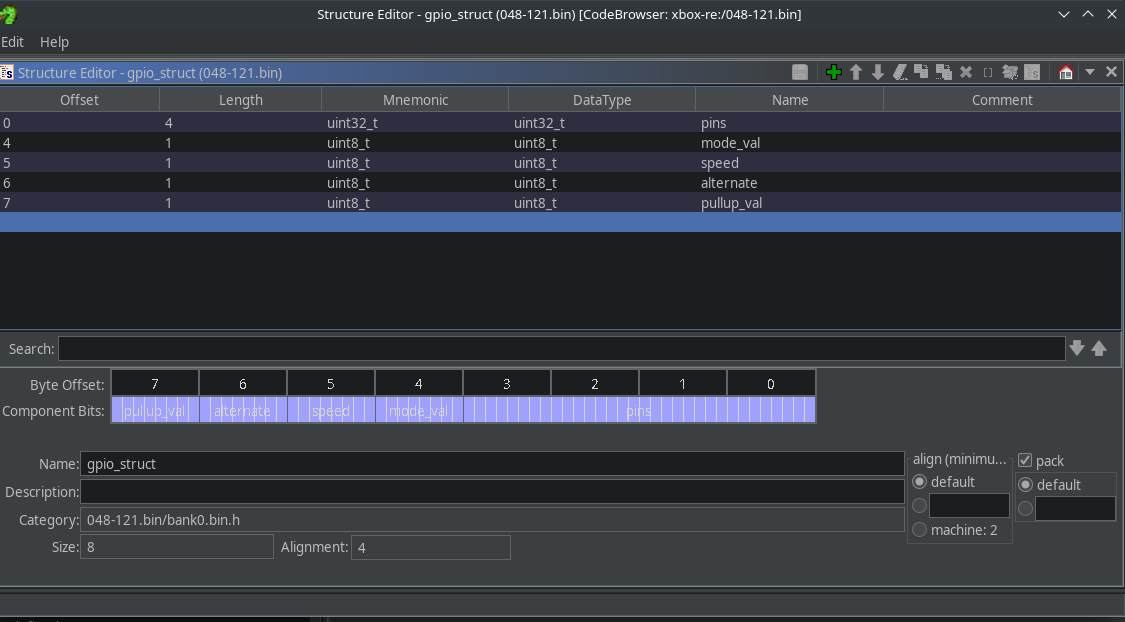 GPIO init structure applied in Ghidra