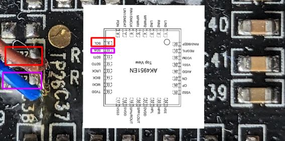 AK4951 stereo audio codec with the I2C signal overlay