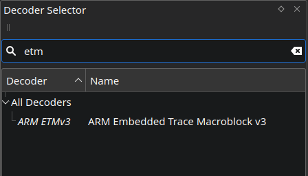 Selecting the ETM decoder in Pulseview